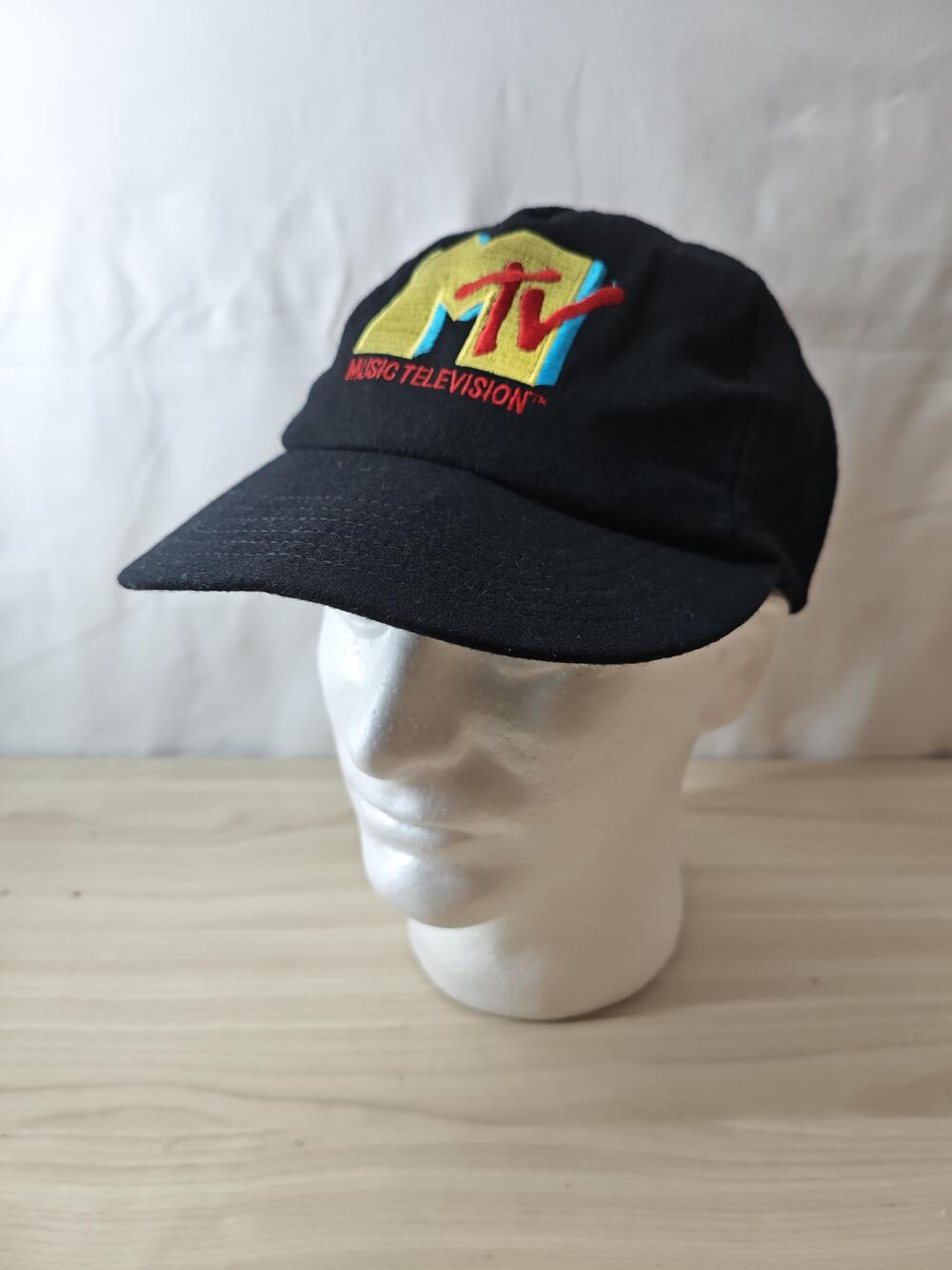Vintage MTV Hat Cap Snap Back Black Yellow Music Television Embroidered Mens 90s